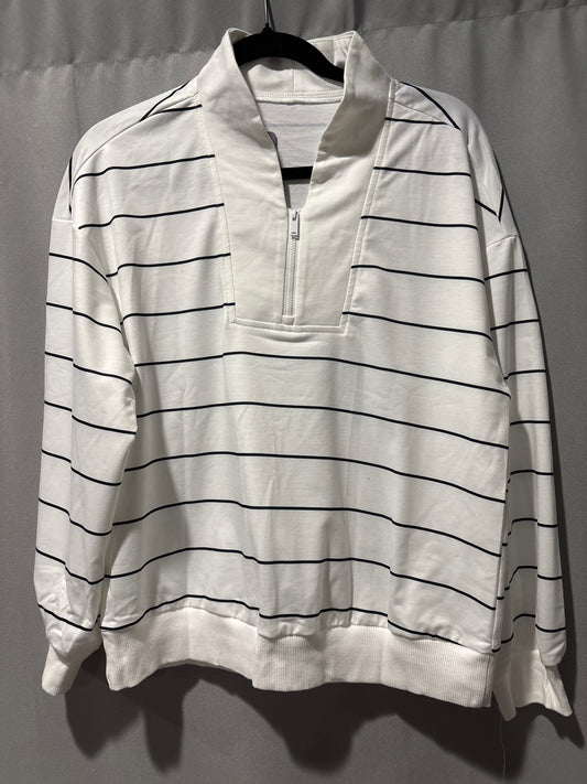 Blue and white striped quarter zip