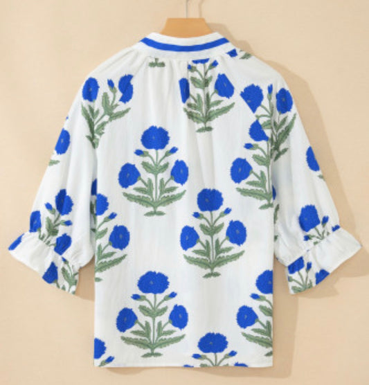 Wildflower V-neck three-quarter sleeve blouse