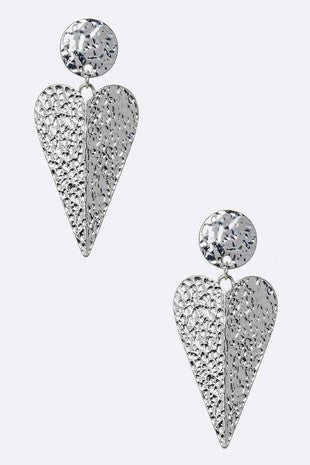 Hammered heart drop earrings