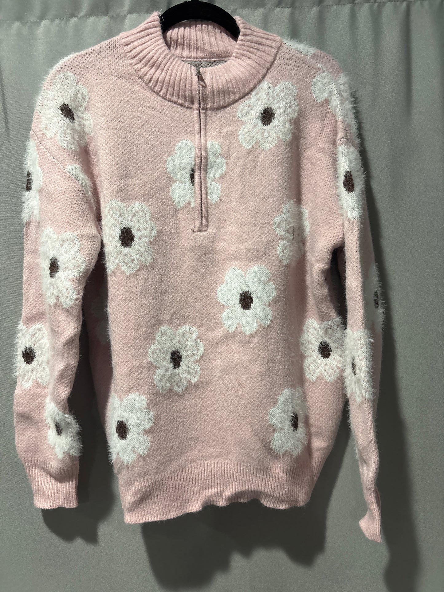 Pink flower quarter zip sweater
