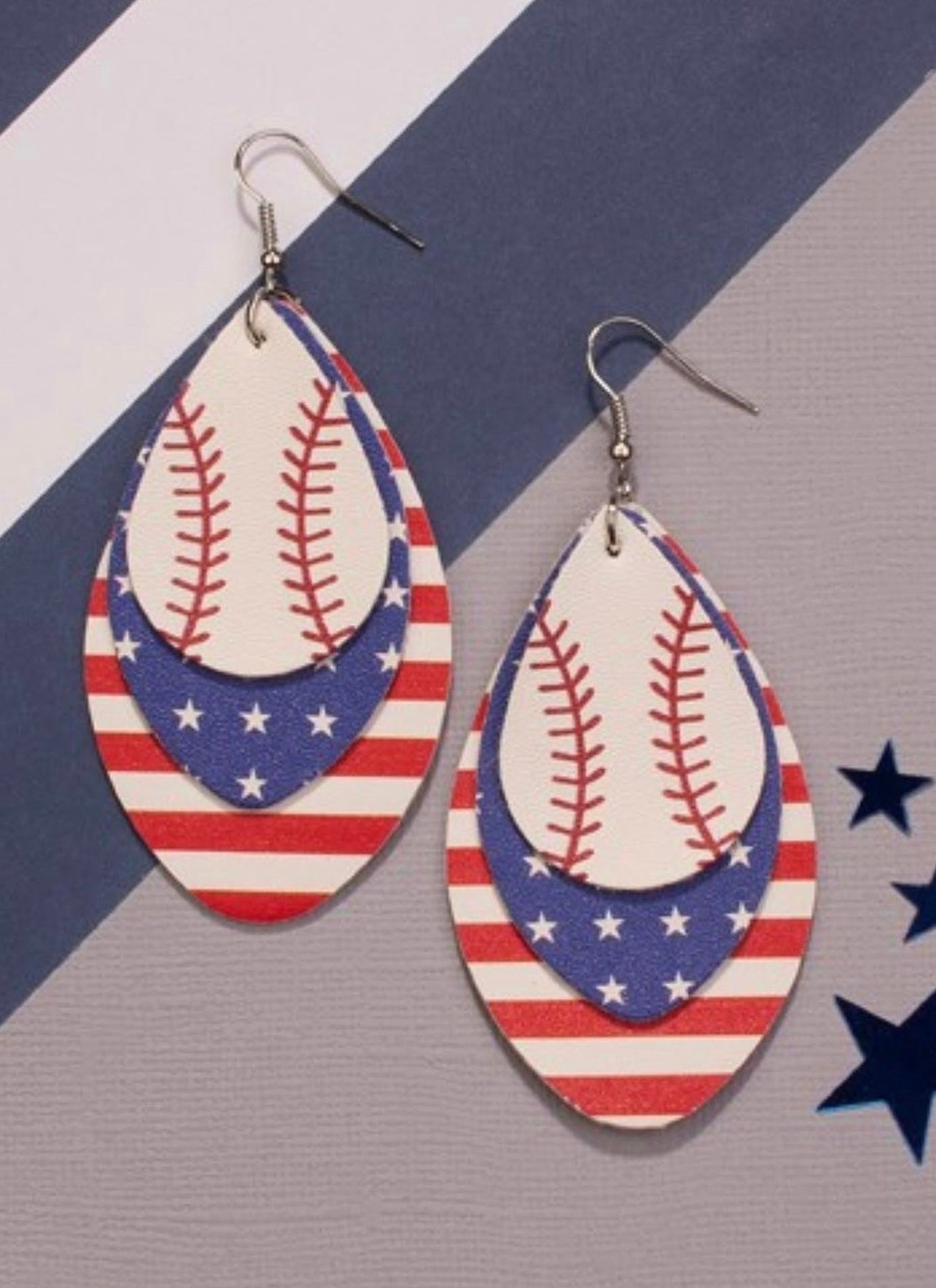 American flag and baseball earrings