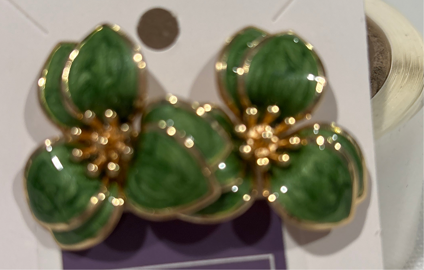 Green enamel flower earrings