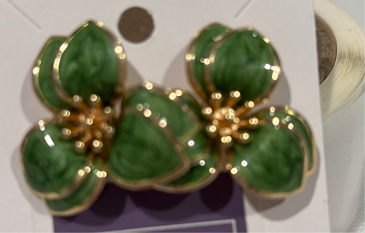 Green enamel flower earrings