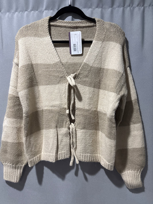 Striped front tie sweater
