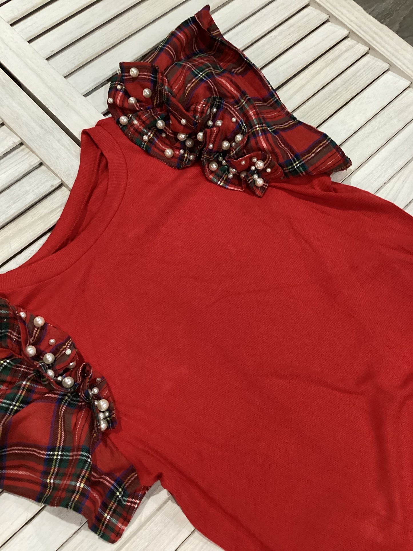 Plaid sleeve holiday top