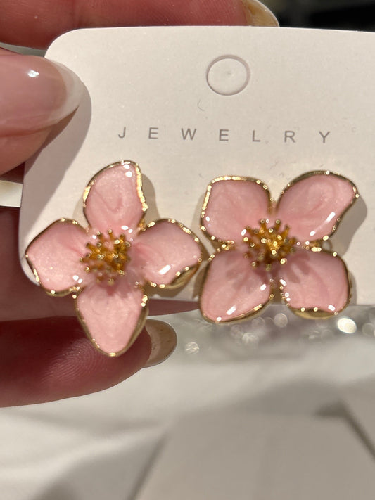 Pink acrylic flower earrings with gold center