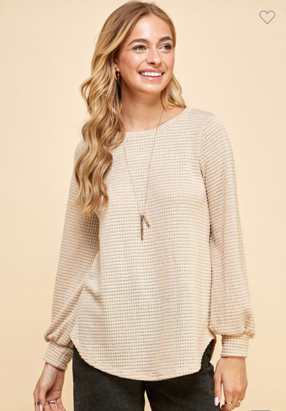 Long sleeve thermal knit top Oatmeal/Olive