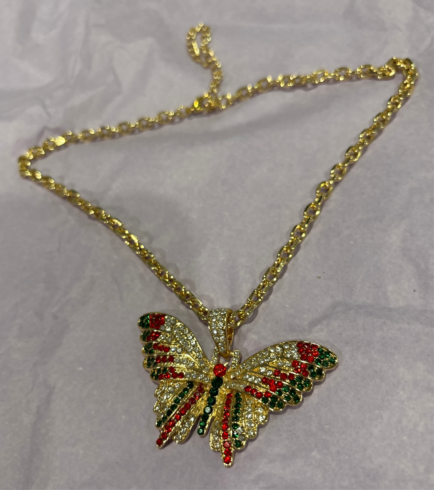Multicolored rhinestone butterfly necklace