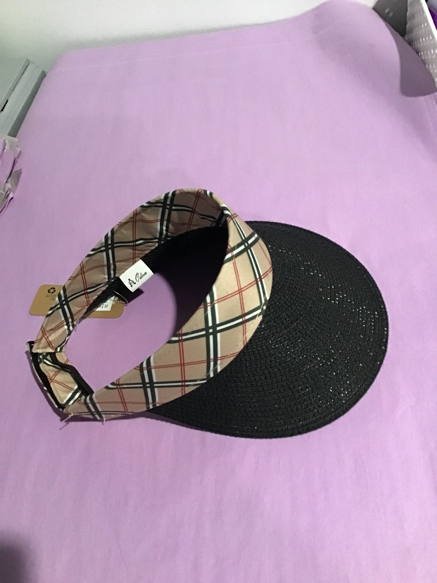 Black Burberry like straw visor