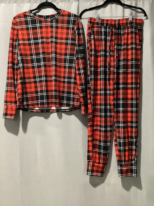 Plaid round neck, long sleeve PJ set