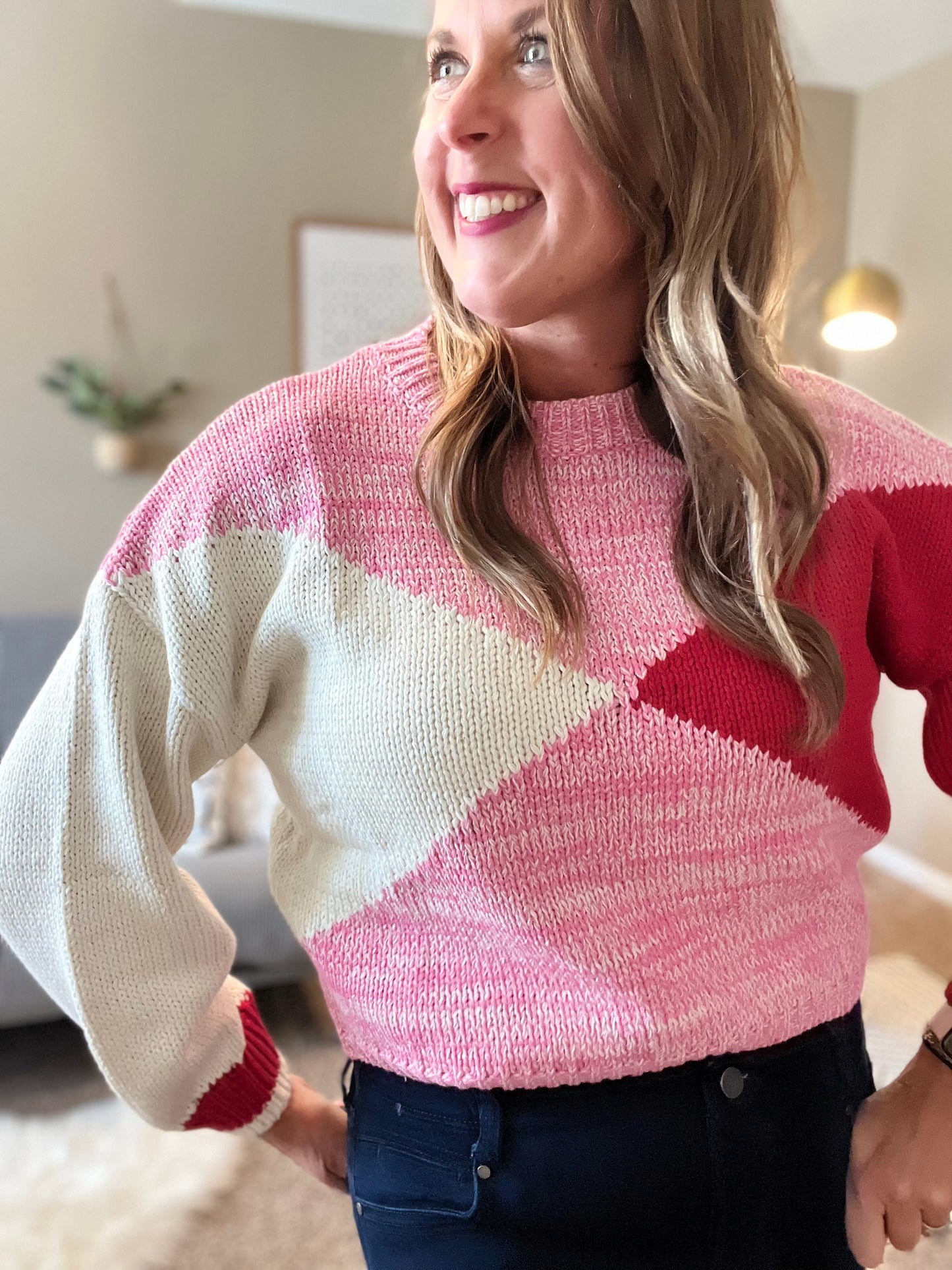 Color block sweater pink/red