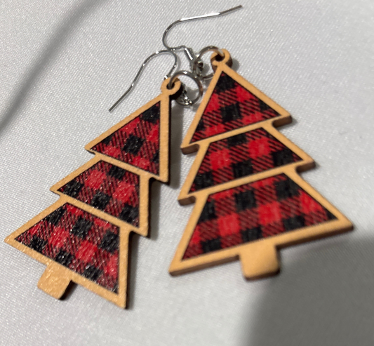 Plaid Christmas tree earrings