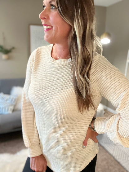 Long sleeve thermal knit top Oatmeal/Olive