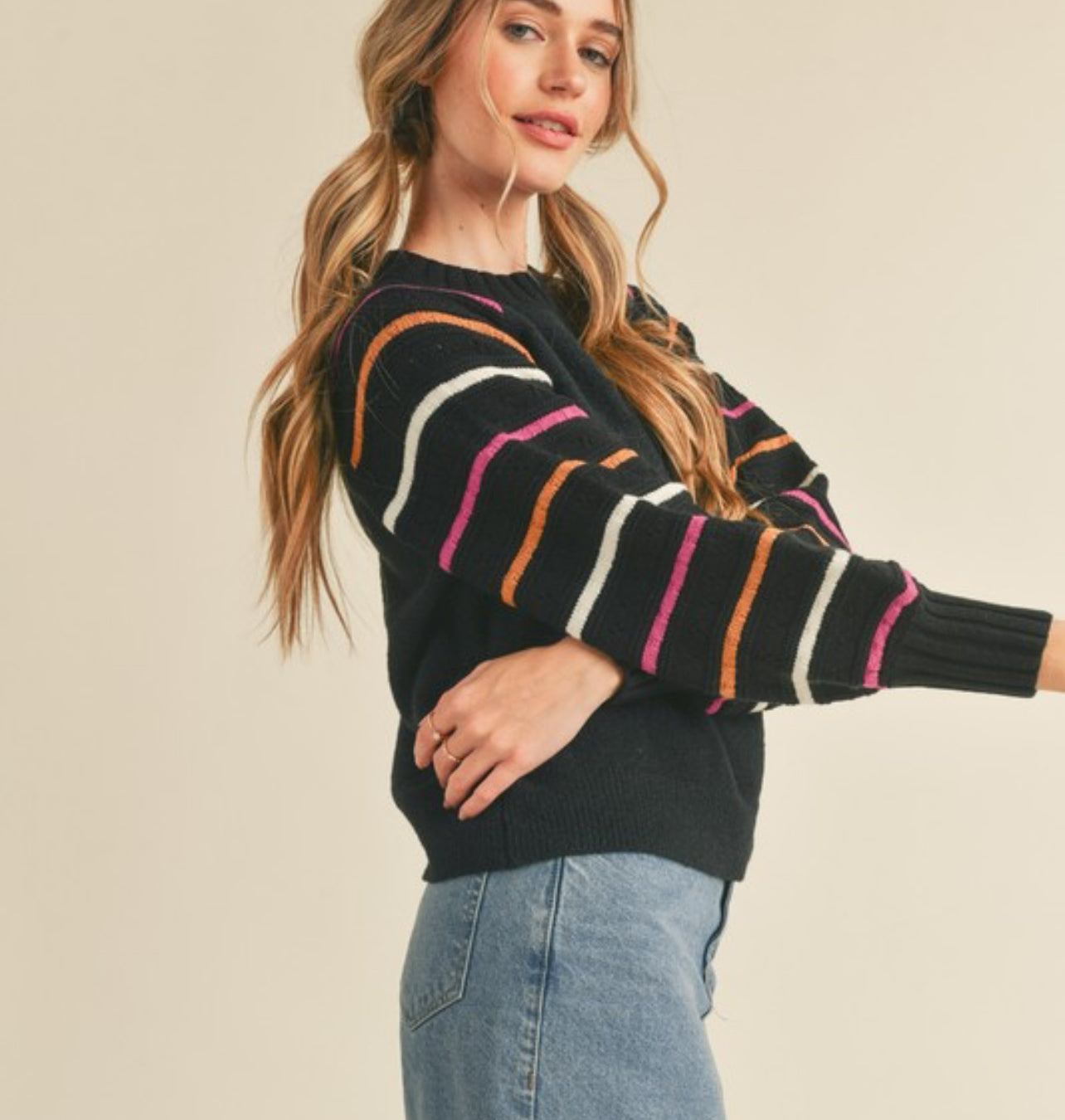 Stripe sleeve sweater
