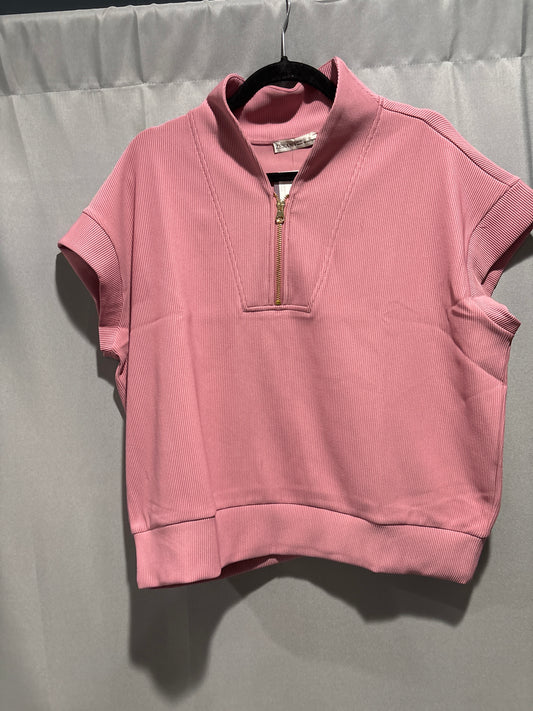 Ribbed high neck, half zip top
