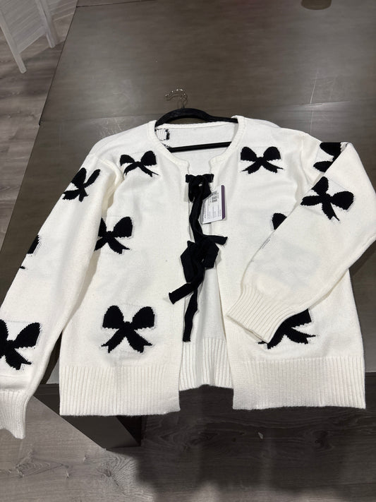 Lace up bow pattern sweater cardigan
