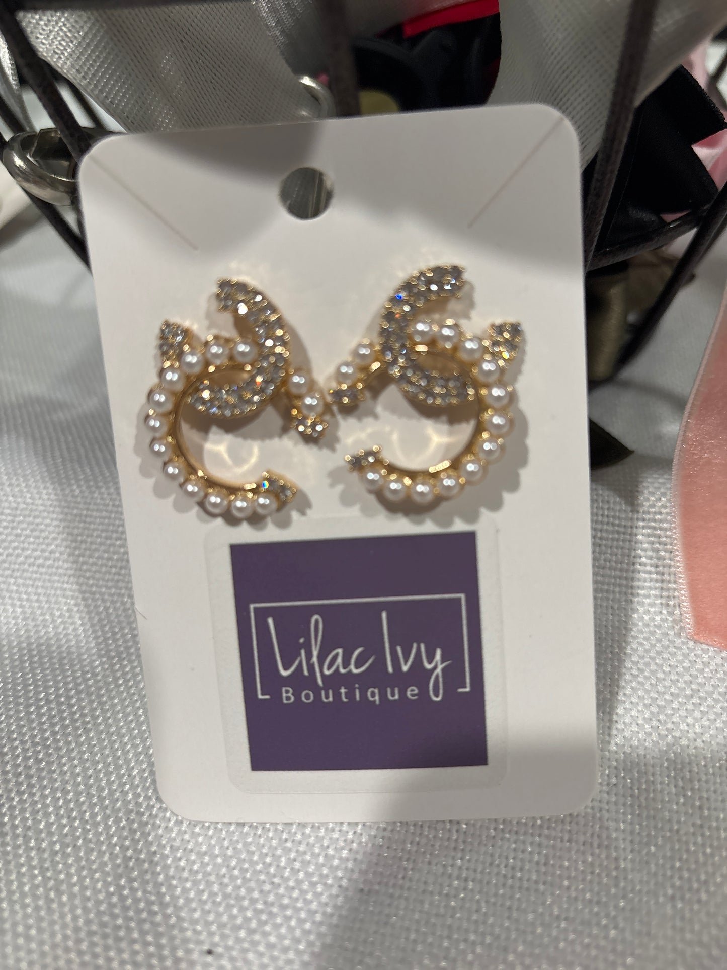 Pearl and rhinestone double C earrings