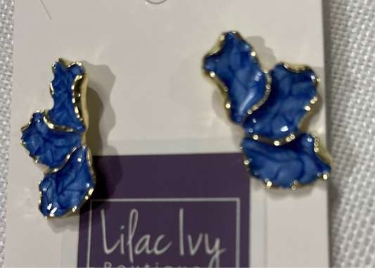 Blue enamel leaf earrings