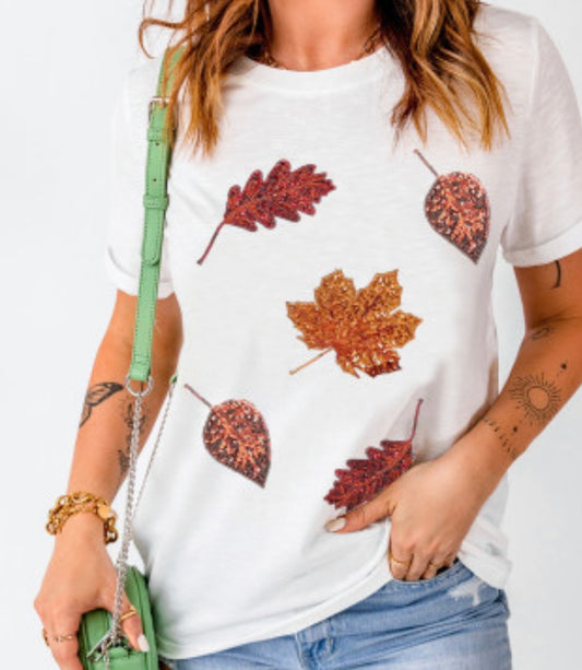 Halloween sequined leaves, graphic T