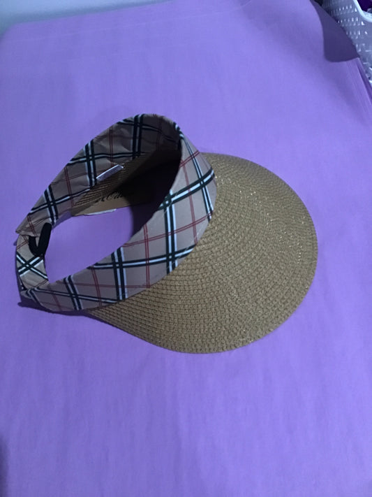 Tan Burberry like straw visor