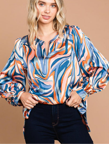 Soft satin print pull over top