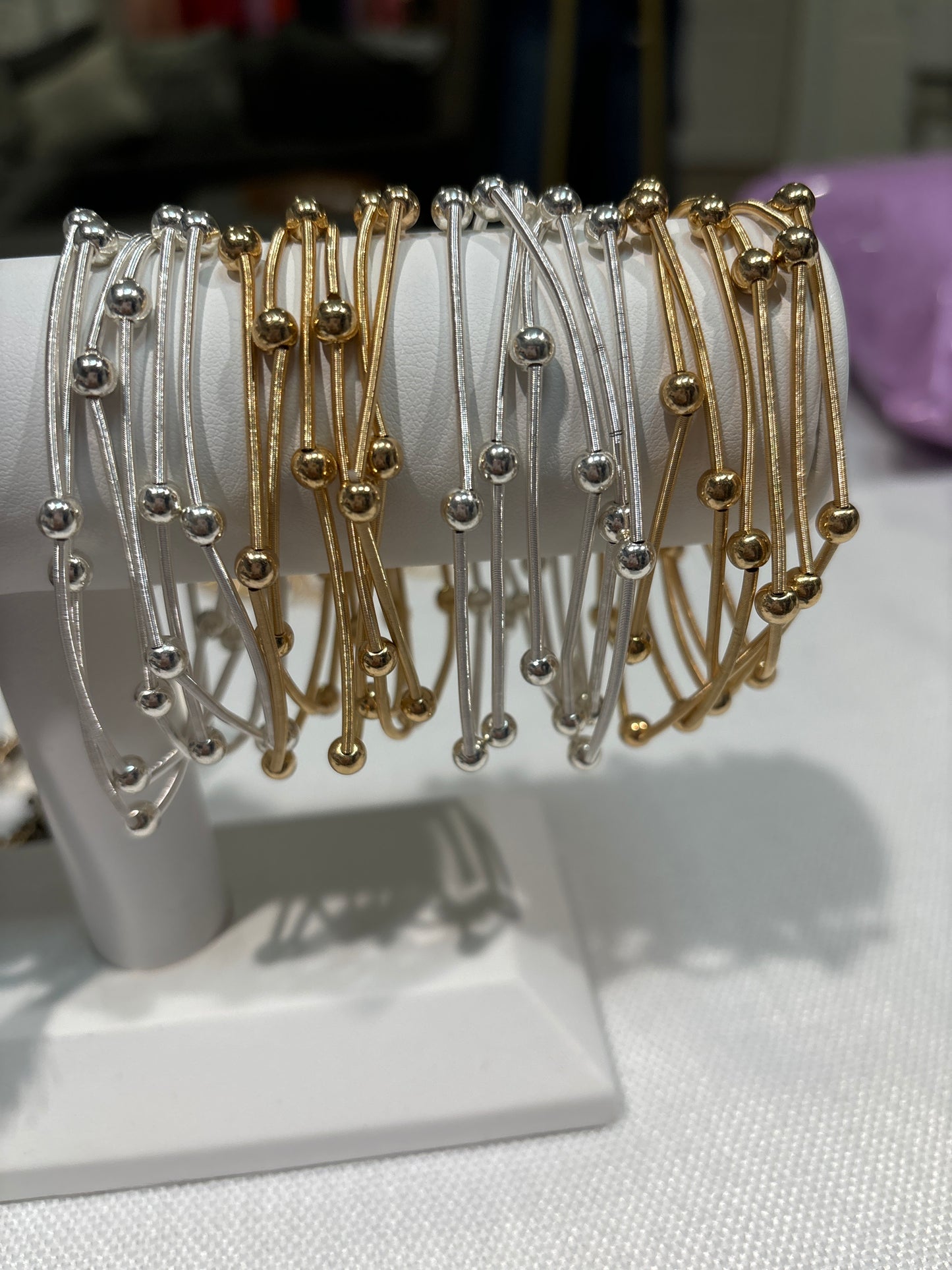 Metallic beads and coils bracelet set