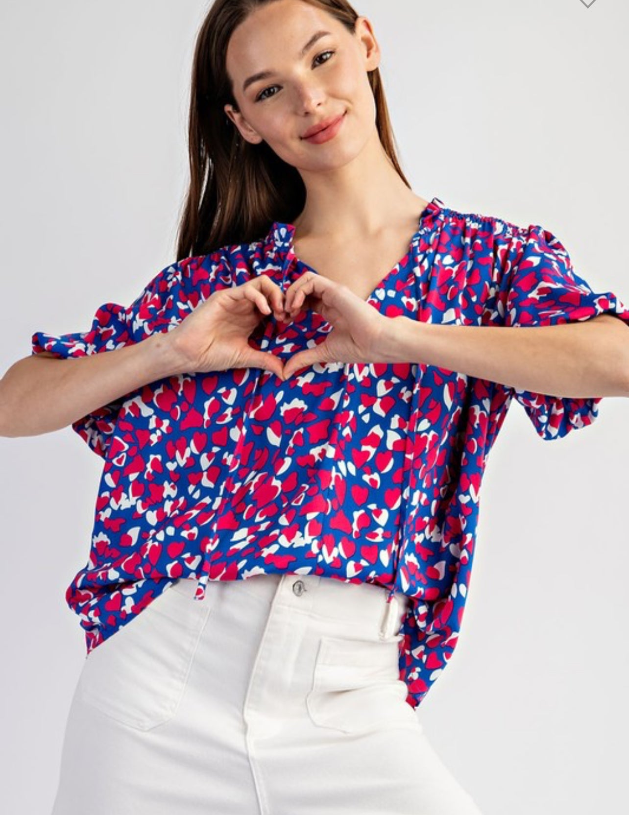 Print puff sleeve blouse - Royal blue