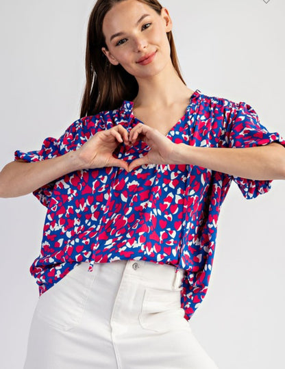 Print puff sleeve blouse - Royal blue