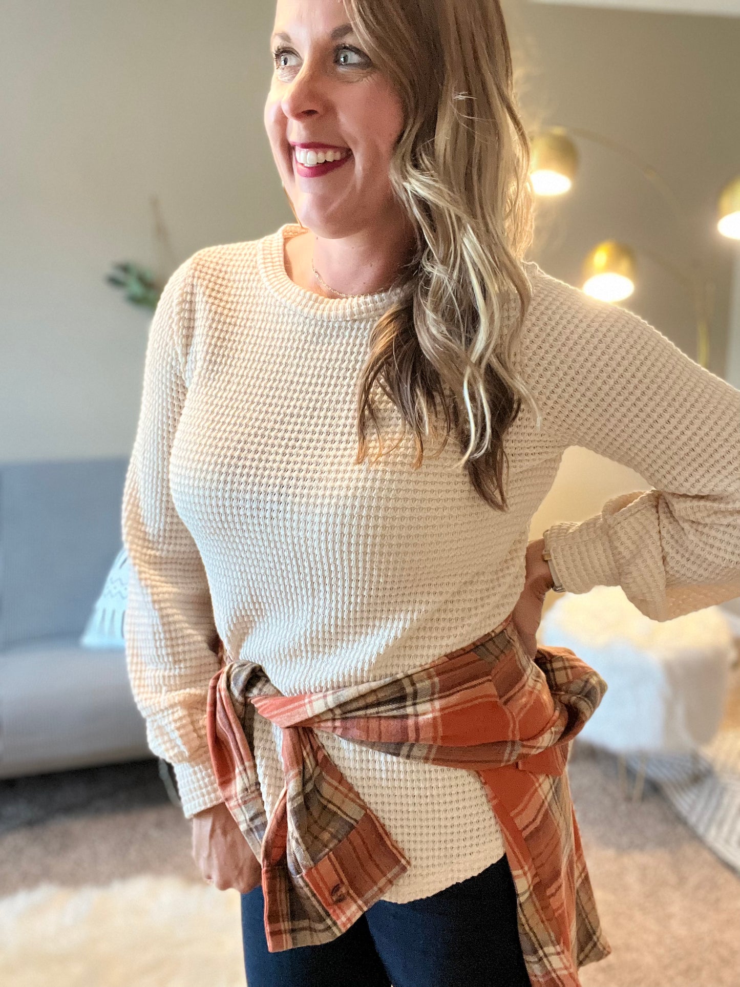 Plaid print flap pocket shirt