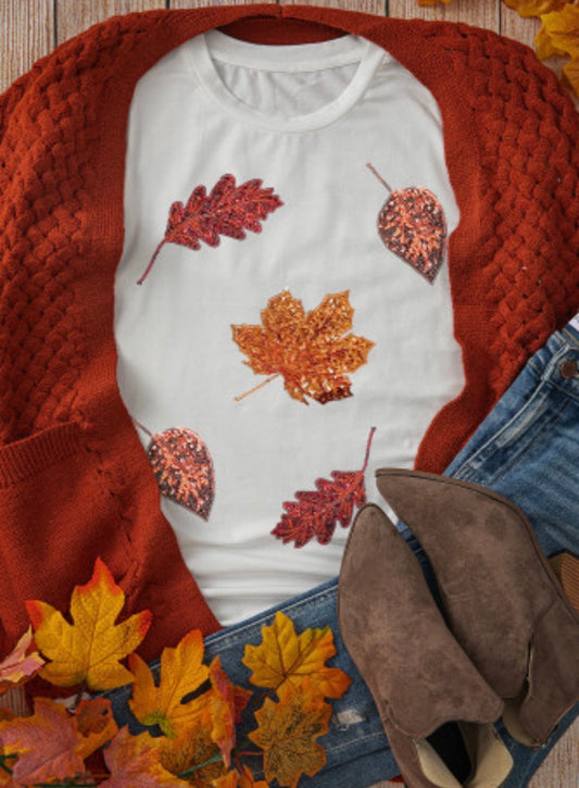 Halloween sequined leaves, graphic T
