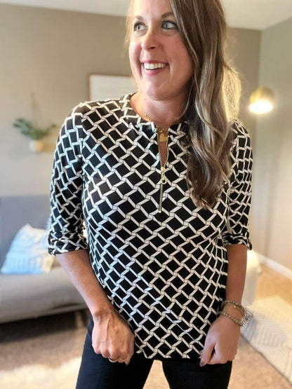 O-Ring zip printed blouse