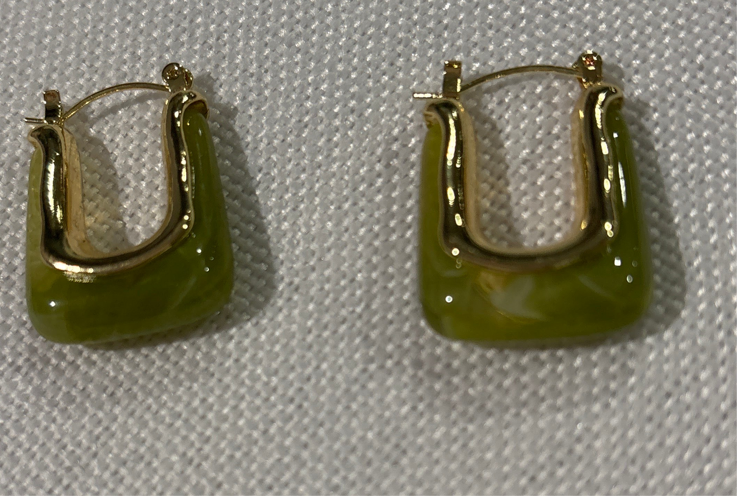 Green and gold square earrings