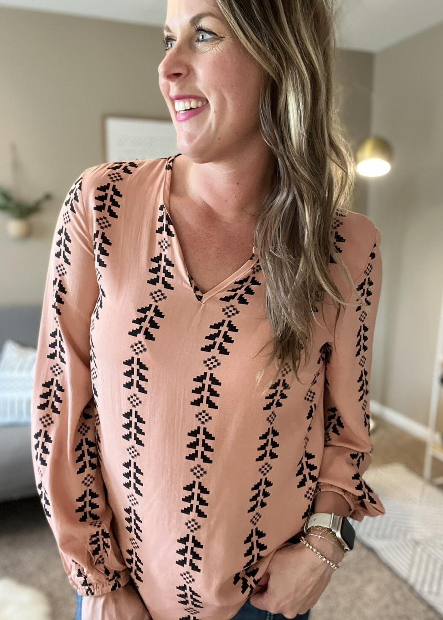 Graphic print blouse - white or rust