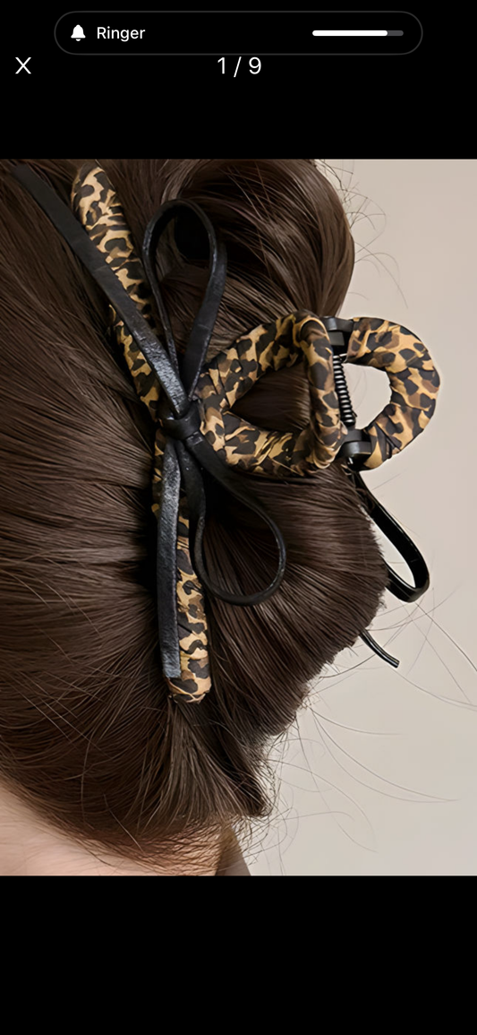 Leopard cloth wrap bow hair clip