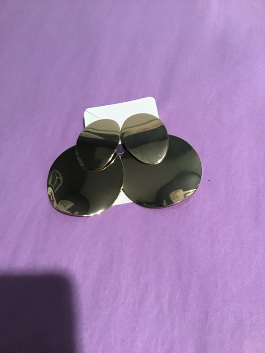 Statement polished double disc drop earrings in gold