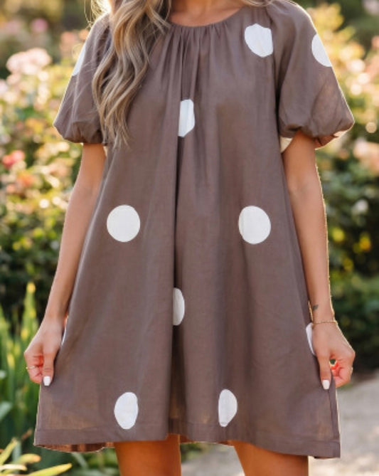Polkadot, short, puff sleeve mini dress ￼