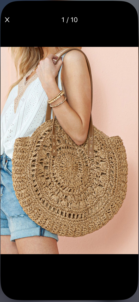 Bohemian, straw woven, round one shoulder bag
