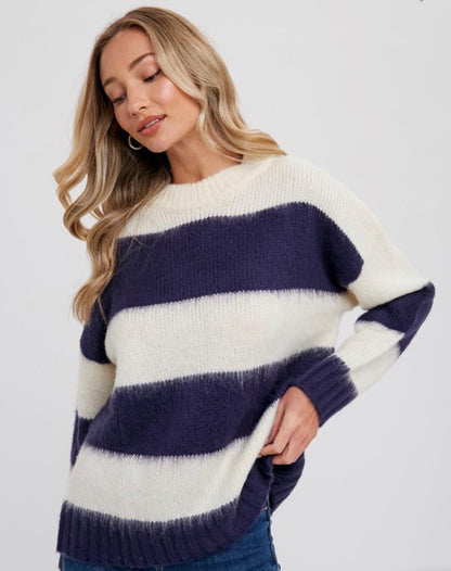 Fuzzy, striped pull over
