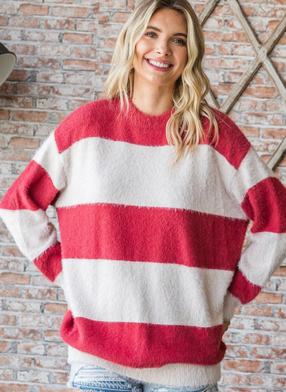 Striped plush sweater