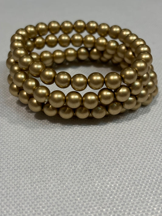 Four strand stretch, gold pearl bead bracelet set