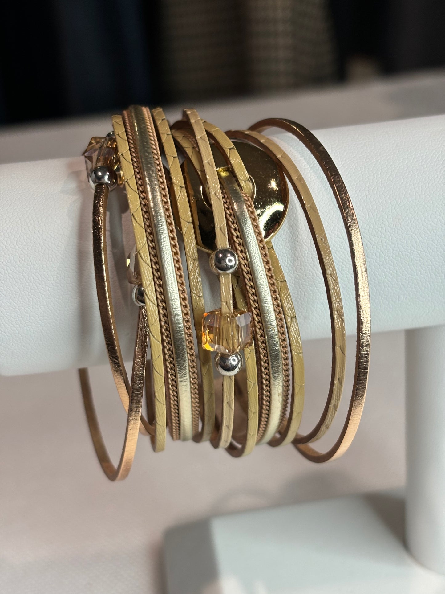 Metallic double wrap, leather bracelet