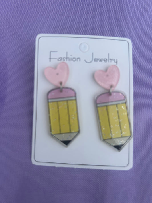 Acrylic Pencil Heart Earrings