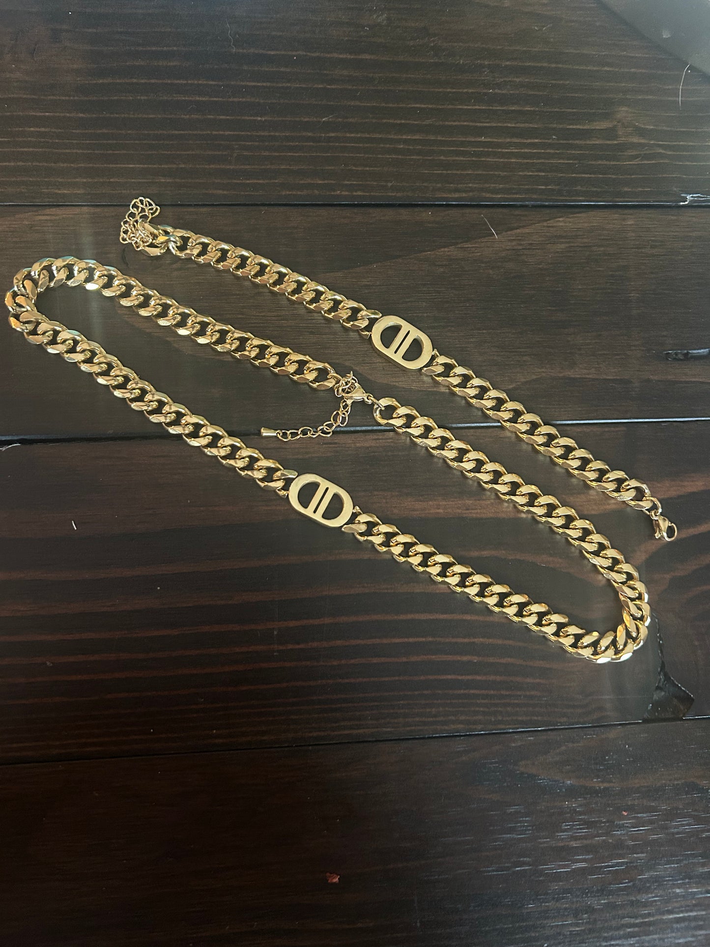 Gold Chain Link Necklace + Bracelet Set