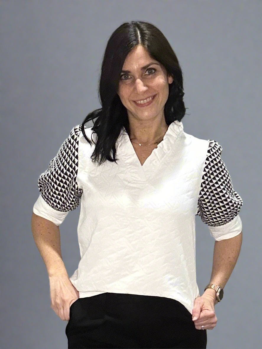 Geometric textured V-neck blouse