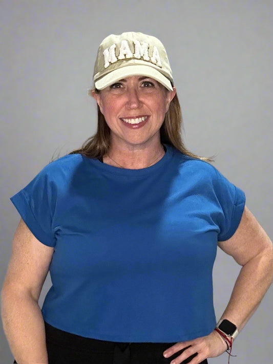Folded sleeve top,cropped