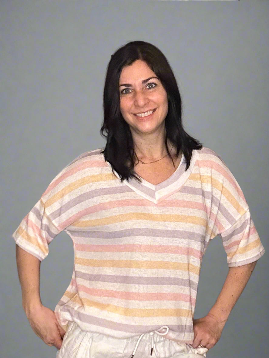 Vneck striped knit tunic