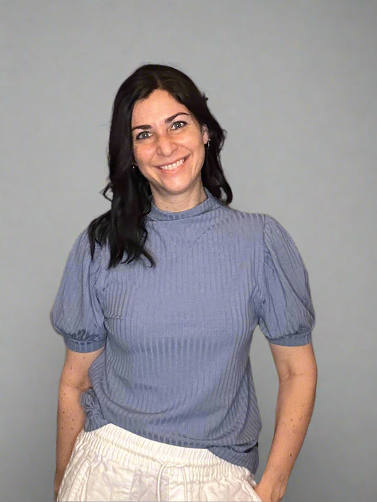 Short sleeve ribbed top blue