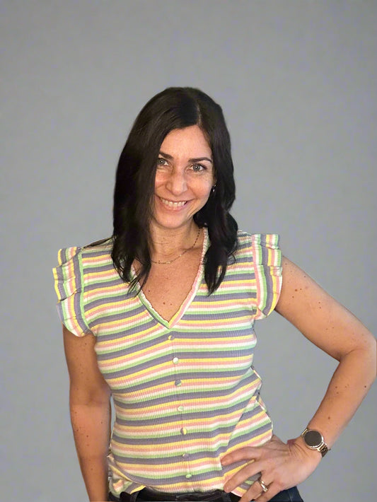 Flutter sleeve knit, striped top