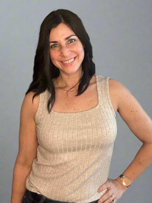 Ribbed square neck tank - ash mocha