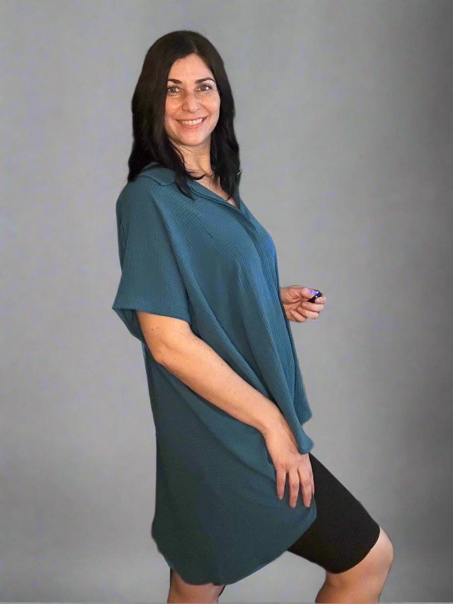 High low button down shirt